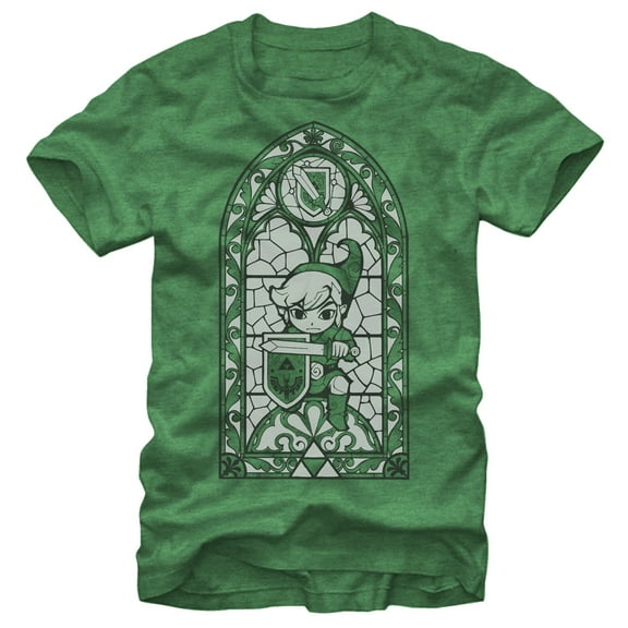 Men's Nintendo Legend of Zelda Gray Grayscale Stained Glass Graphic Tee Kelly Heather Large