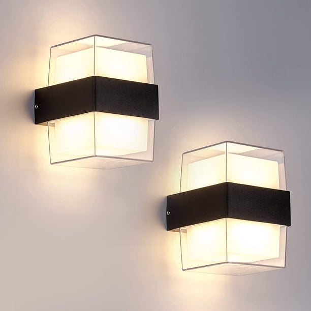 Aplique LED de pared para exterior, blanco cálido 3000K, IP65, acrílico, para jardines, patios y paredes exteriores. Dimensiones: 104 x 90 x 134 mm.