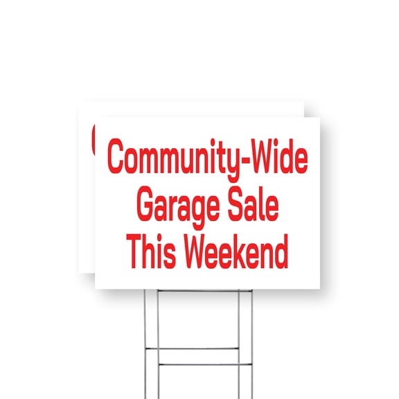 Community Wide Garage Sale This Weekend Yard Sign 2 Pack of 12 Inch x 16 Inch Single Sided Weatherproof Heavy-Duty Plastic with Stake | Neighborhood Events, Local Bargains, Clear