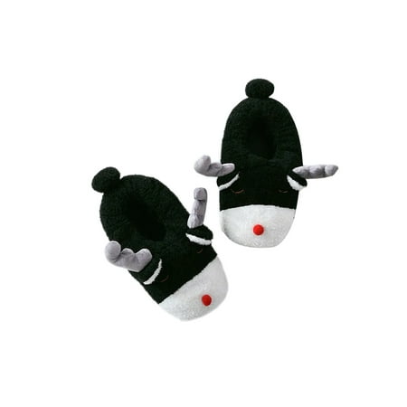 

Lacyhop Womens Indoor Non-slip House Shoes Slip On Breathable Christmas Elk Animal Slippers Black