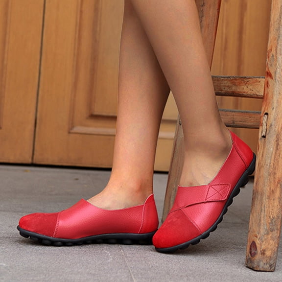 KBODIU Loafers for Women Casual Slip on Dress Loafers Womens Comfortable Roman Sandals Outdoor Walking Flats Shoes Low Tops Fashion Flats for Summer Red 38