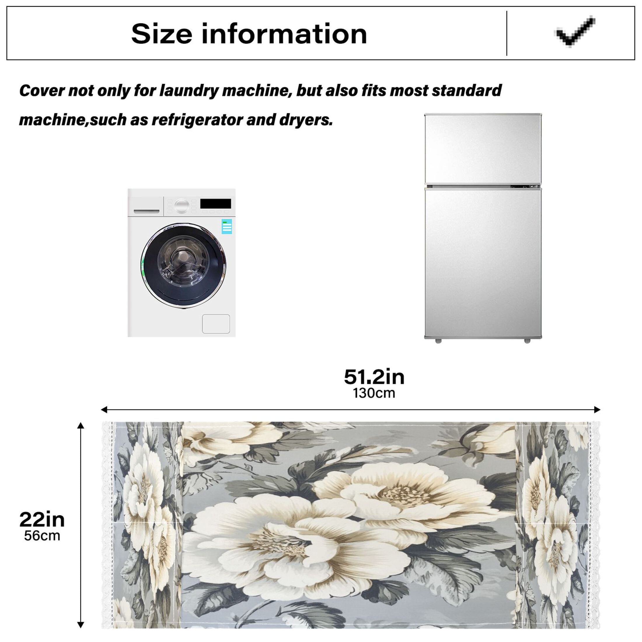 White Peony PatternWasher and Dryer Covers Dust-Proof and Oil Resistant Fridge Cover with 4 Storage Pockets Washing Machine Top Cover for Laundry Kitchen Home 51.2 x 22 In