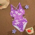 thumbnail image 2 of CAICJ98 Girls One Piece Swimsuits Cut Out Spaghetti Straps Bathing Suit for Girls Floral Beach Swimwear (Purple,11-12 Years), 2 of 7
