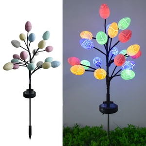 Amzcrzy Décorations de Pâques, Décoration de Pâques solaire extérieure 2 Ensembles LED Eclairage de la rue des oeufs de Pâques avec des stakes en acier inoxydable 2 Modes Oeufs de Pâques imperméables Lumières pour la décoration de la cour Lumières solaires