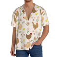 thumbnail image 1 of Balery Chicken Family Camisa Casual de Manga Corta con Botones para Hombre, Texturizada, Estilo Cubano, para Playa, Verano-Small, 1 of 5