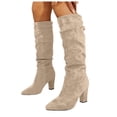thumbnail image 5 of YLYL Suede Knee High Boots for Women Slouchy Chunky High Heel Pointed Toe Pull on Fashion Riding Long Boots, 5 of 9