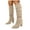 Beige, variant on Fall Winter Knee High Boots Women Slouchy Stretch Suede Pointed Toe Block Heel Pull on Over the Knee Booties