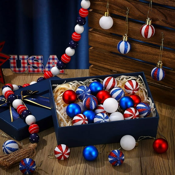 BSJJY 4th of July Ball Ornaments for Tree Red White and Blue Decorations Patriotic Ball Ornaments Independence Day Hanging Ornaments for Holiday Party Gifts Home Decor, 54 Pcs