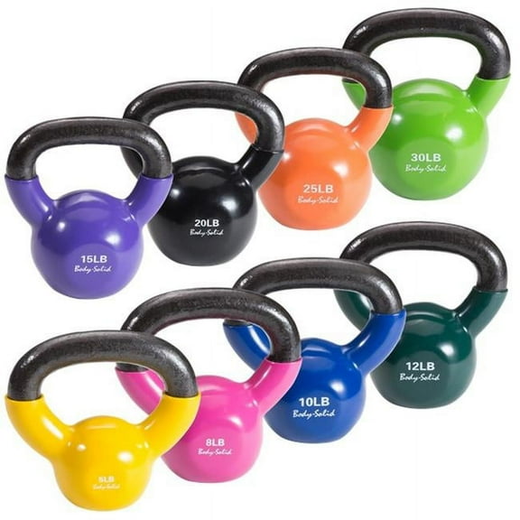 Body-Solid Vinyl Coated Kettle Bells Set - One Each 5,8,10,12,15,20,25,30 lbs