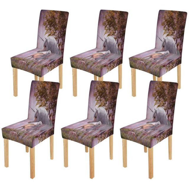 Funda Protectora para Silla ABPHQTO Unicornio Blanco Bosque Mágico Juego de 6