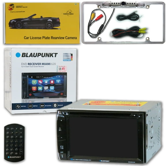 Blaupunkt MIAMI620 Car Audio Double Din 2DIN 6.2 Touchscreen DVD MP3 CD Stereo Bluetooth with DiscountCentralOnline FL09CH Full License plate Night vision Waterproof back-up camera