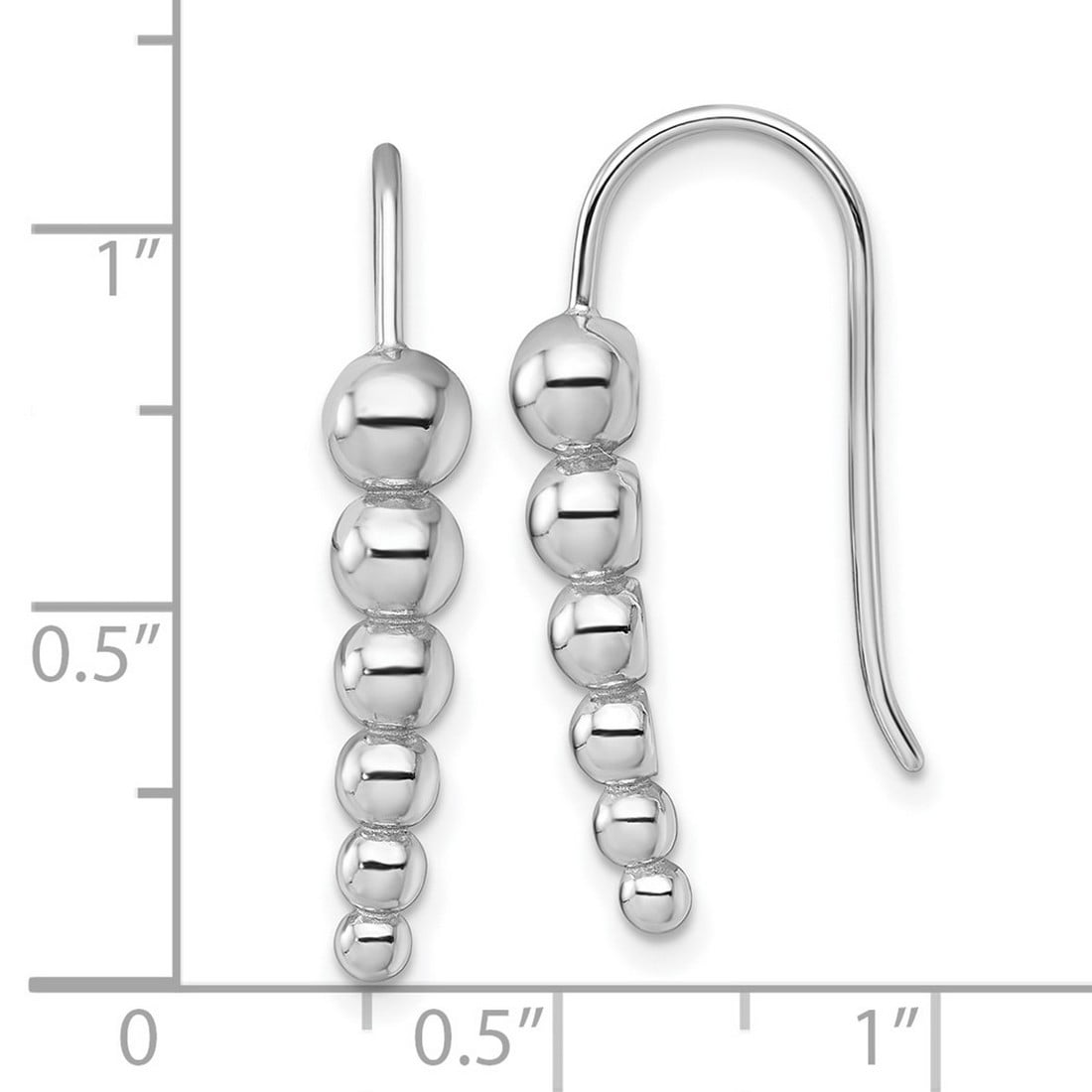 5mm 925 Sterling Silver Rhodium Plated Graduated Beaded Shepherd Hook Earrings 29x5mm Wide Stud Earring for Women