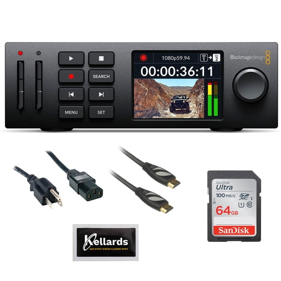 Blackmagic Design HyperDeck Studio HD Mini Bundle with 64GB Ultra SDXC Memory Card, PC Power Cord, HDMI Cable, and Screen Cleaning Wipes (5-Pack)