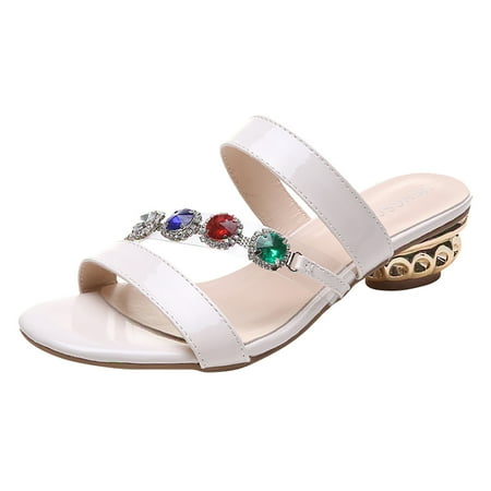 

Fashion Women s Sandals Color Diamond Sequins Fish Mouth Shoes Non Slip Middle Heel Slippers