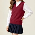 thumbnail image 5 of WMTBSRSW Kids V Neck Vest School Uniform Sleevelss Sweater Solid Color Ribbed Knit Waistcoat Preppy Clothes for Boys Girls 5-17 Years, 5 of 6