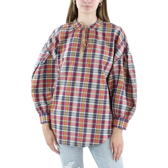 Lauren Ralph Lauren Womens Tie Neck Plaid Blouse