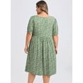 thumbnail image 3 of DARING DIVA Plus Size Tie Neck Short Sleeves Floral A-Line Dress 3X Light Green, 3 of 5