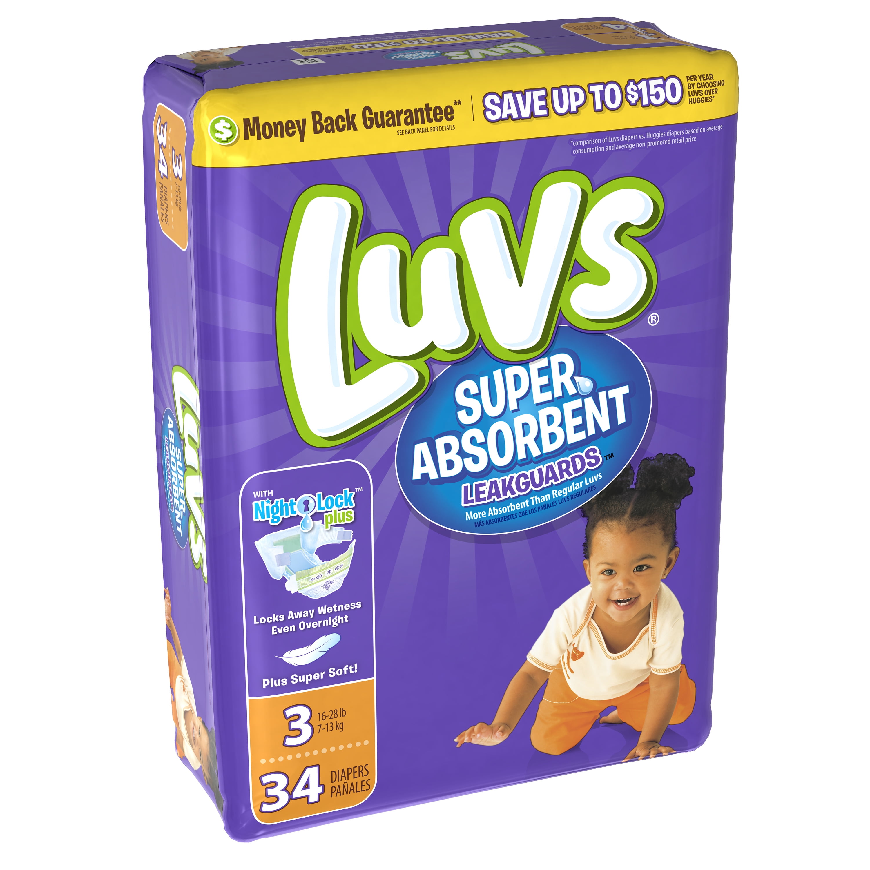Luvs Ultra Leakguards Diapers with Night Lock Pack of 4 Size 3 34 ea 
