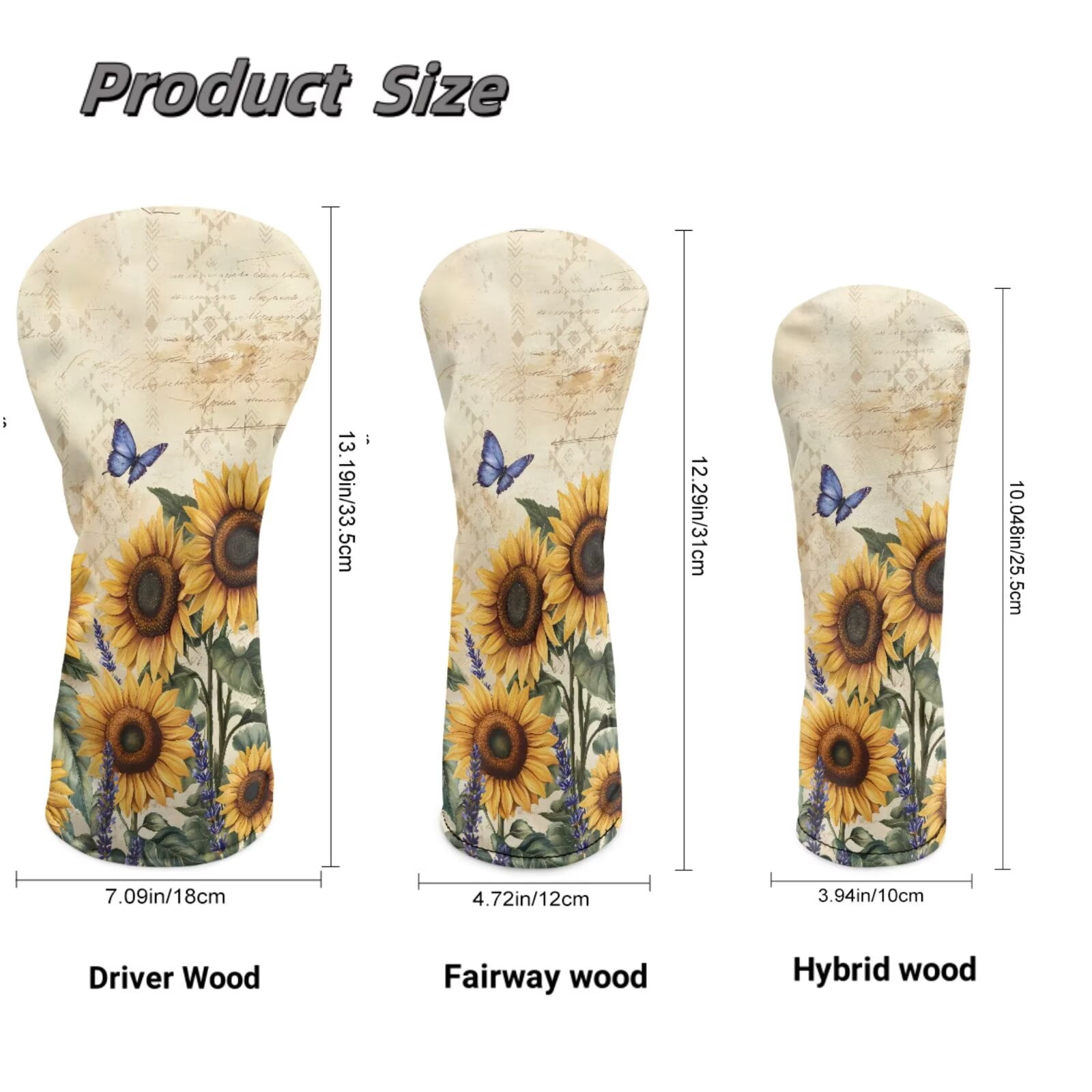 Uorisanigo Golf Club Head Covers for Drivers Fairway Woods Hybrids - Premium PU Leather Blue Butterfly Sunflower Golf Club Headcovers - 3 Piece Set for Men and Women