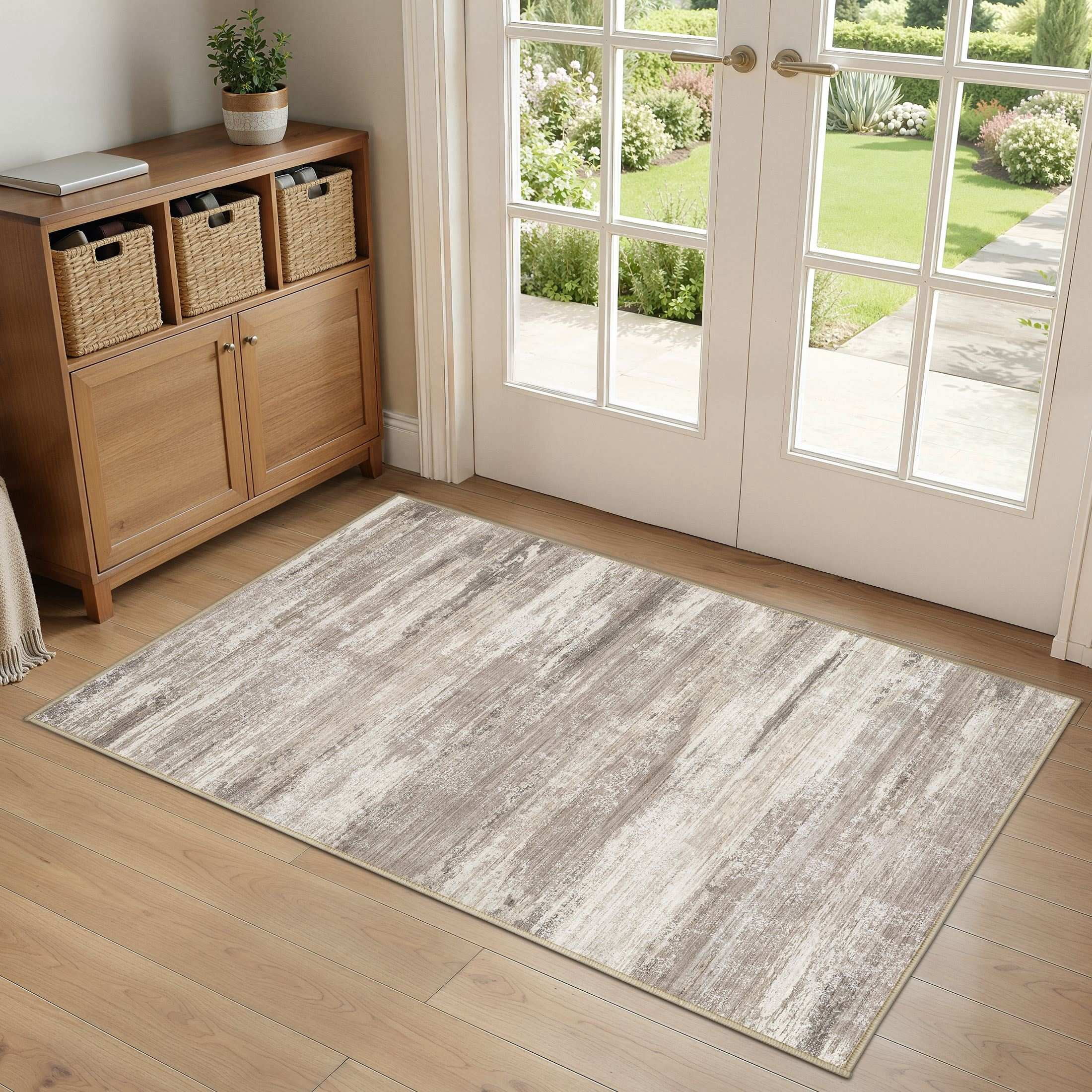 UERMEI 3'x5' Area Rugs for Entryway, Modern Abstract Washable Rug Door Mats for Bedroom Laundry Room, Non-Slip Soft Low Pile Home Decor Carpet Accent Rug Indoor Rug, Brown