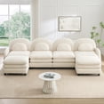 thumbnail image 4 of Teddy Fabric Cloud-like 4-Seat Sofa,Curved Backrest and Armrest with Curved Lumbar Pillows, Sectional 4 Seater Modular Couch with 2 movable Ottomans and Supportive Double-layer cushion, Beige White, 4 of 5
