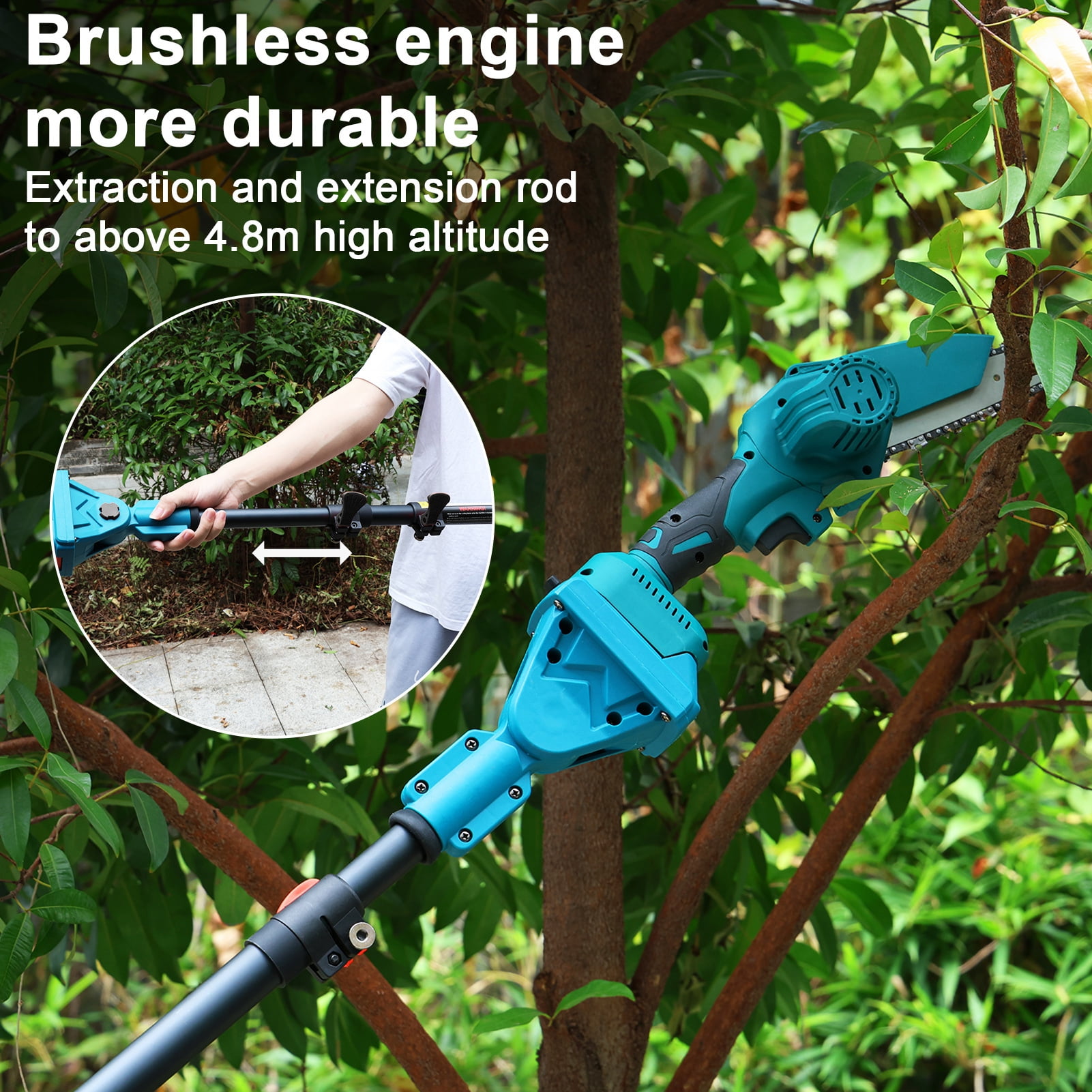 Arlohe 6-Inch Electric Pole Saw,800W Brushless Motor,4.6-9.8ft Retractable Pole,2x2000mAh Batteries,Landscape Gardening Tool
