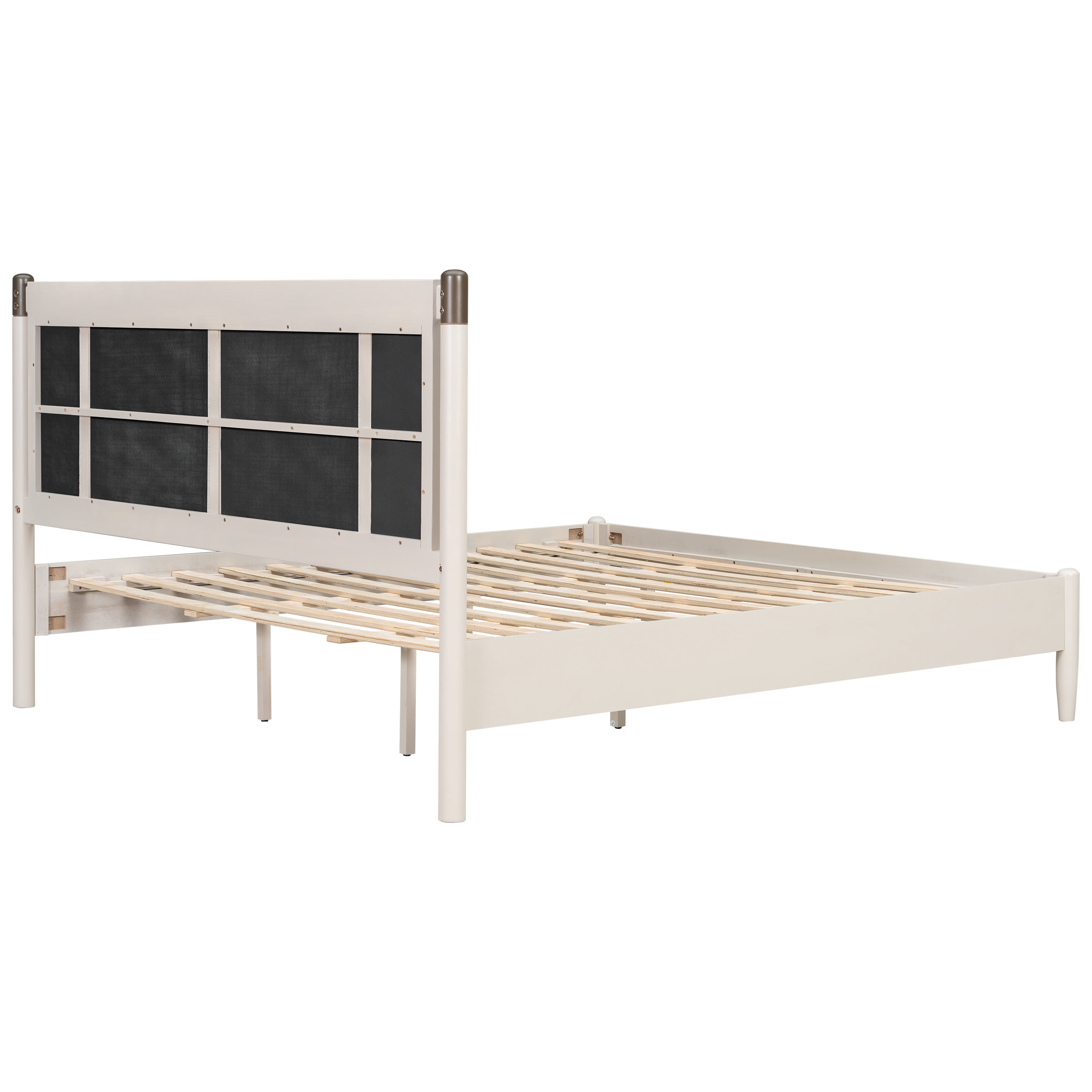 King Bed Frame 81 Inch, Solid Wood Platform Bed with Upholstered Headboard and Metal Handles, Heavy Duty Bed Frame with 600 lbs Support, Grey