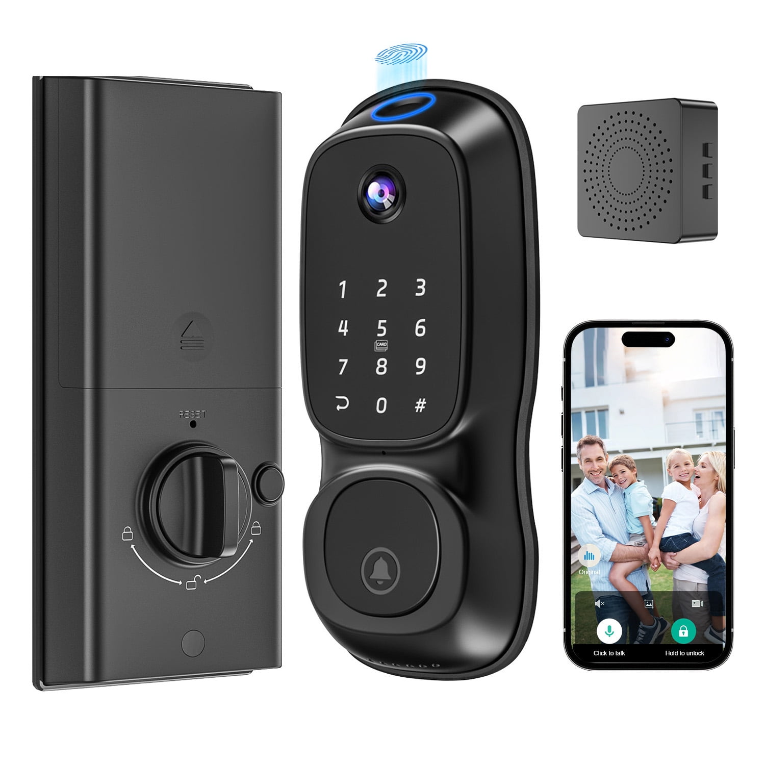 Video Doorbell Smart Lock Combo – 2K HD Camera Deadbolt with Built-in WiFi, Fingerprint & Keypad Access, Voice Unlock, Two-Way Talk, App Remote Control for Home Front Door