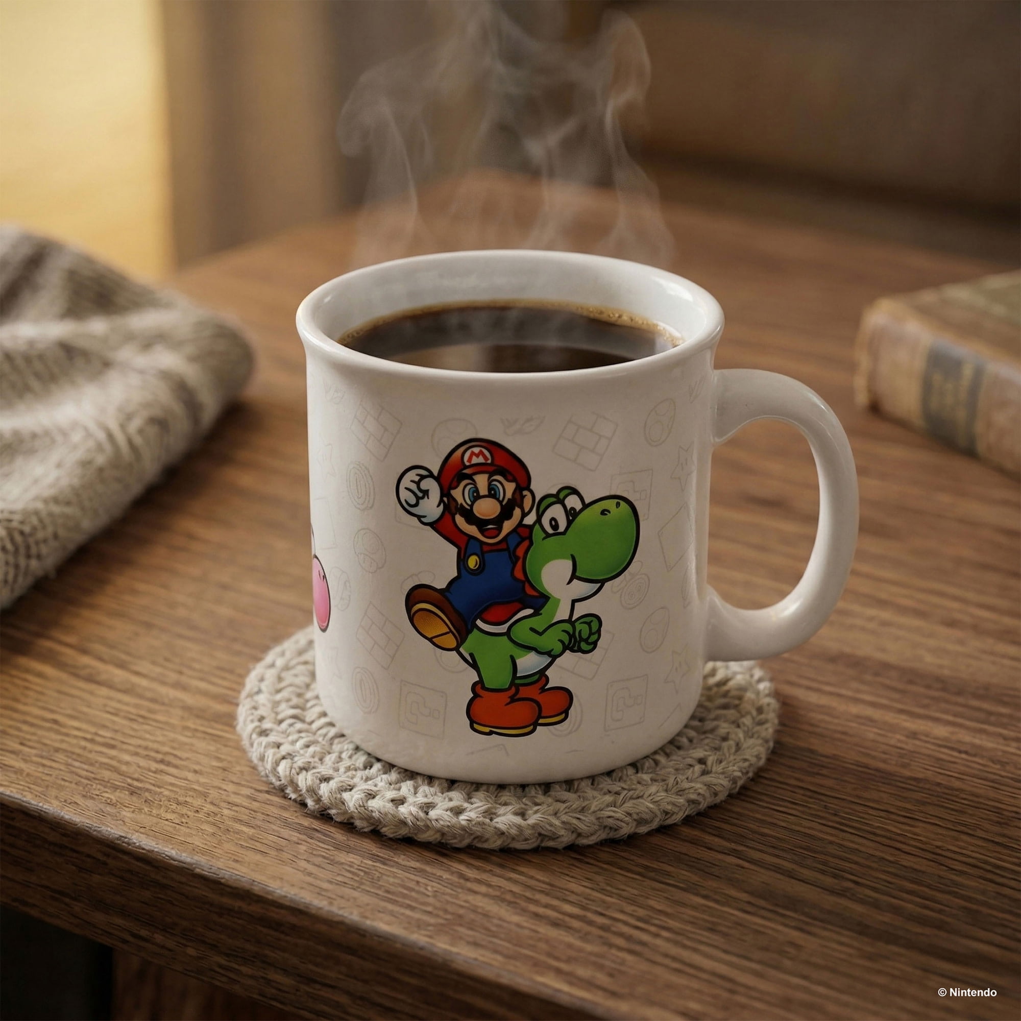 Pyramid America: Super Mario: Mario & Yoshi - 20oz Ceramic Camper Mug -Coffee Tea Cup, Microwave-Dishwasher Safe, Video Game Fan Collectible, Licensed