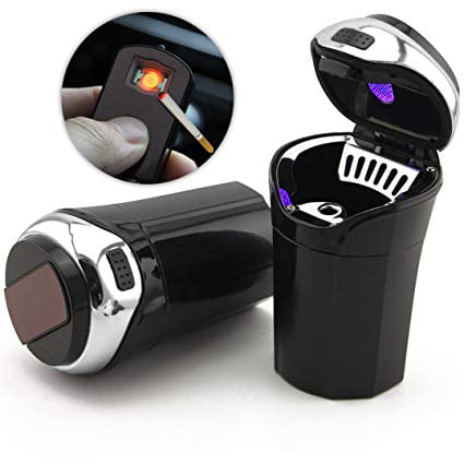 SANON Portable Aluminum Alloy Car Ashtray Detachable Car Ashtray With Lid LED Light Indicator For Most Car Cup Holder