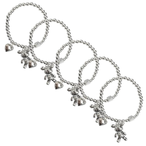 Pulseras bonitas BearLuxe 5Pzas 9cm 5mm Acero Inox/Resorte Plata