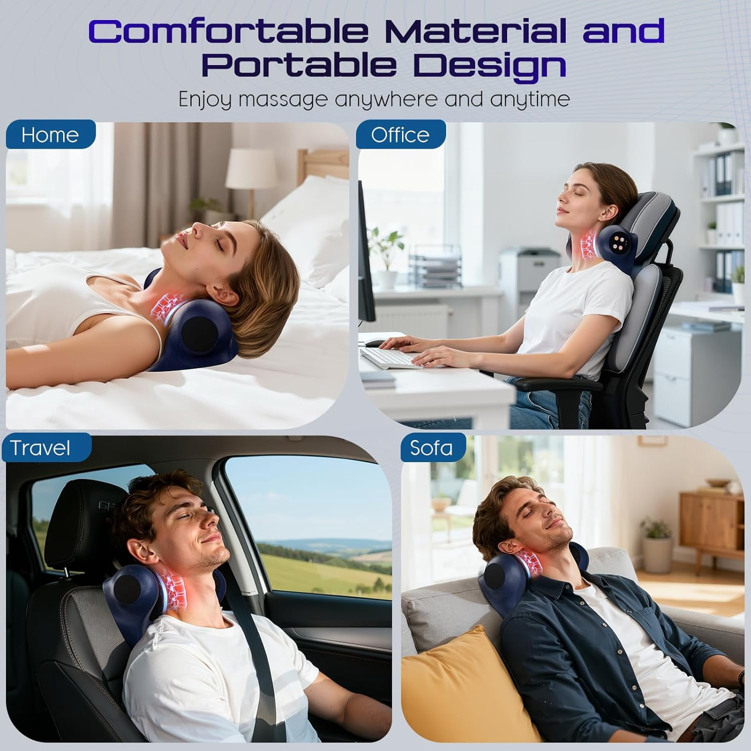 Neck Massager with Heat, 3-in-1 Electric Cervical Massager for Pain Relief & Hot Compress, Ergonomic Neck and Shoulder Relaxer Stretcher - Ideal Gift for Office Workers, Athletes & Everyone, Blue