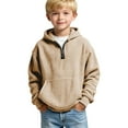 thumbnail image 2 of LNZGNM Waffle Boys Hoodies Pullover 13-14Y Quarter Zip Up Shirt Casual Soild Sweater Winter Outdoor Long Sleeve Clothes with Pocket for Teens, Khaki, 13-14Y, 2 of 5
