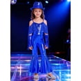 thumbnail image 5 of TiaoBug Kids Girls Off Shoulder Fringe Jumpsuit Disco Outfit for Retro Themed 70s Party & Stage Performance Royal Blue 10, 5 of 7