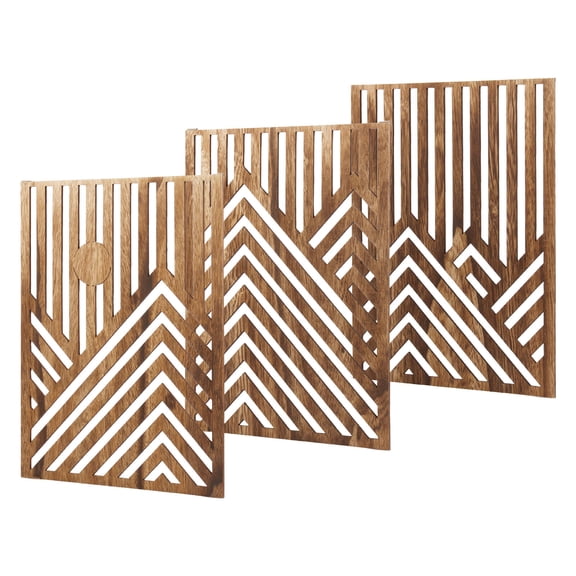 3Pcs Modern Wooden Wall Sculptures - Set of 3- Home Decor Accent - Large Wall Art for Living Room, Bedroom, Office - Easy Installation (Oak, Medium - Mountain and Sun, Unframed)