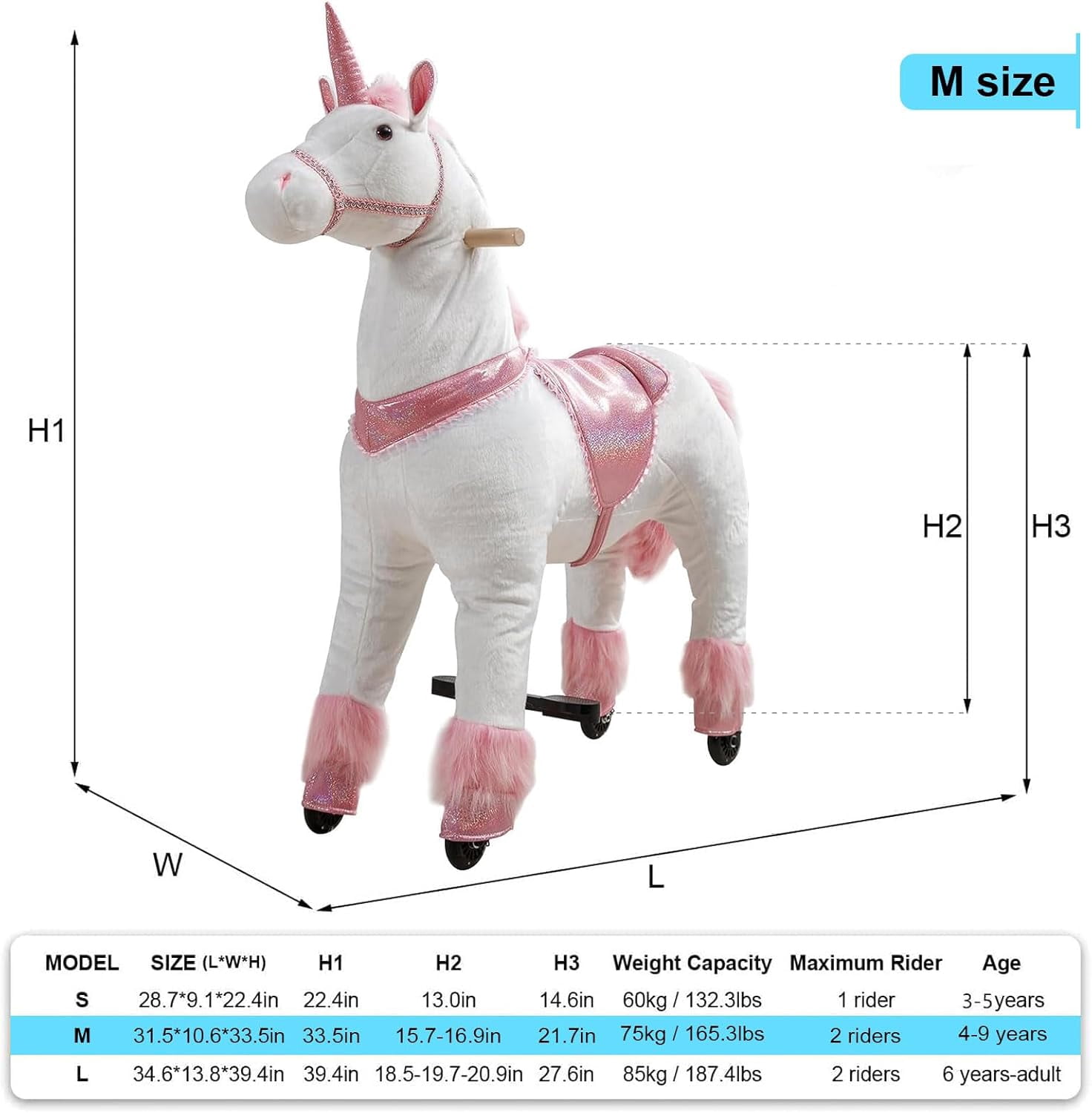Ride on Unicorn Toy, Cuoote Ride on Toys for Kids 4-9 Years, Mechanical Walking Plush Animal, No Battery, 165 LBS Capacity