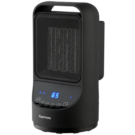 Kenmore: Portable Ceramic Space Heater - 11.5" Black, Fast Warming Electric Heat, Oscillating, 3 Temperature Settings, Remote & Timer, Office-Bedroom