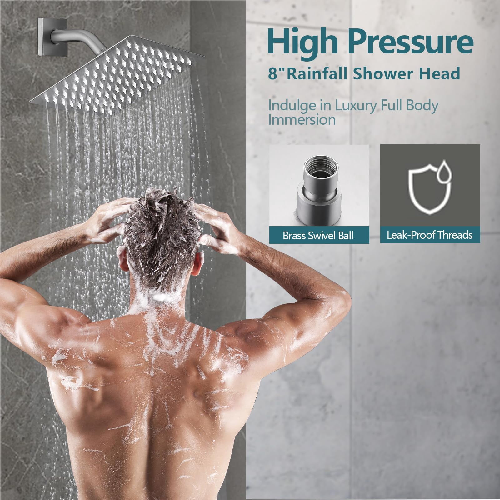 Replacement 8" Rain Shower Faucet Tub Trim Kit for Delta 13/14 Series, High Pressure Square Rain Shower Head& Handle Set System, Brushed Nickel (Valve& Catridge Not Inclued)