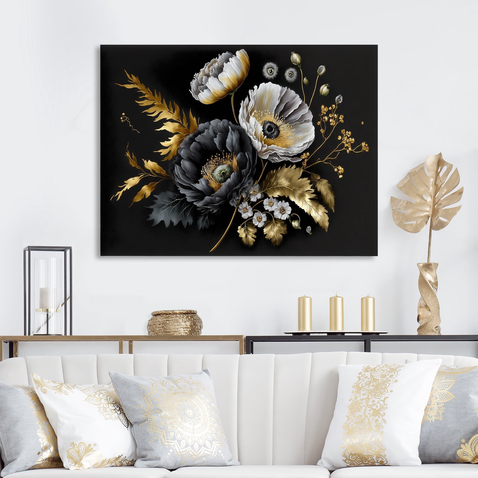 Designart Golden Gothic Floral Bouquet II Canvas Wall Art