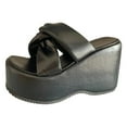 thumbnail image 1 of Ediodpoh Women Slippers Fashionable and Simple Solid Color Thick Sole Wedge Comfortable and Large Open Toe Breathable Shoes Womens Slippers Black 8.5, 1 of 5