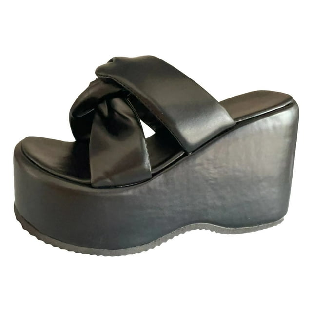 Ediodpoh Women Slippers Fashionable and Simple Solid Color Thick Sole Wedge Comfortable and Large Open Toe Breathable Shoes Womens Slippers Black 8.5