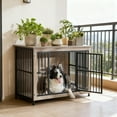 thumbnail image 1 of LEDREM Modern Double-Door Dog Crate Furniture for Medium Dogs up to 70 lb, Enclosed Base & Reinforced Steel Frame, 38.6-Inch Side Table Design, Greige, 1 of 6