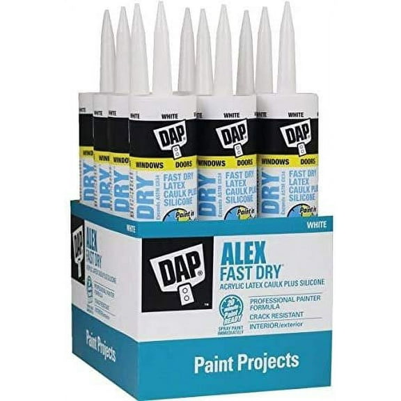 Dap Inc 18425 10.1 oz. Alex Fast Dry Acrylic Latex Caulk Plus Silicone - White - 12 Pack