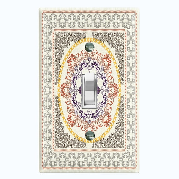Metal Light Switch Plate Cover Elegant Beige Mandala Floral Rug Tile Pattern TIL071