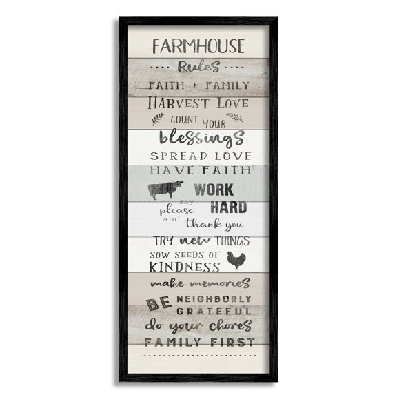 Stupell Industries Farmhouse Rules Inspirational Family Phrases Striped Plank Pattern, 13 x 30,Design by CAD Designs