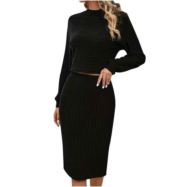 Miluxas Women s Long Sleeve Sweater Dresses 2 Piece Outfits Sets