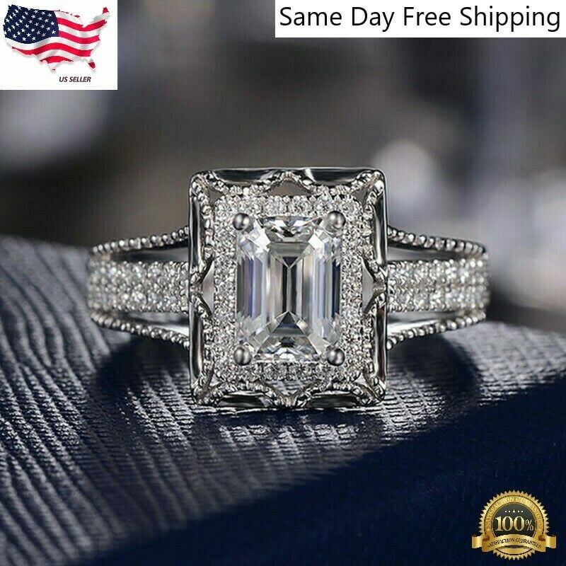 925 Silver White Sapphire Wedding Engagement Gift Women Diamond Ring  Wholesale 