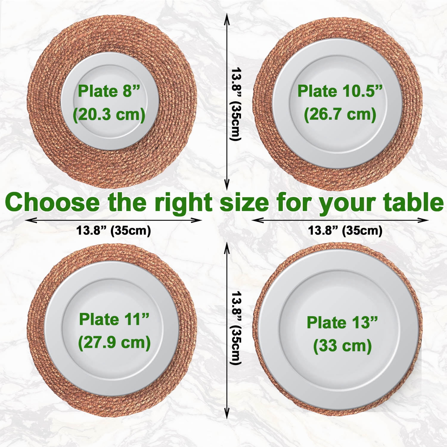 Laquedecraft 13.8" Round Brown Seagrass Rattan Placemats Set of 4 | Woven Farmhouse Spring Plate Chargers for Wedding, Party, Christmas, Events