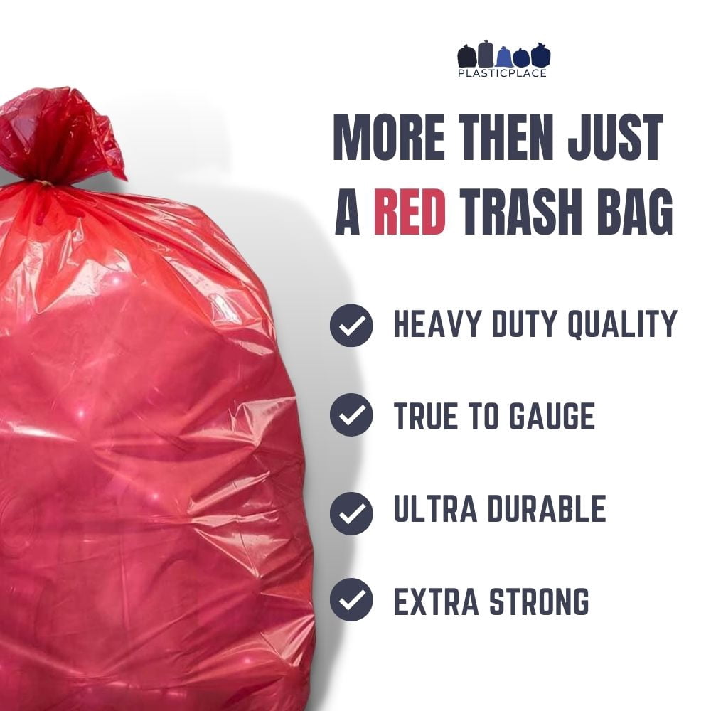 Plasticplace 32-33 Gallon Trash Bags │ 1.5 Mil │ Red Garbage Can Liners │ 33’” x 39” (100 Count)
