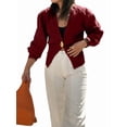 thumbnail image 2 of Womens Cardigan Sweater Deep V Neck Long Sleeve Button Crochet Knit Short Fall Sweaters Trendy Wine Red L, 2 of 10